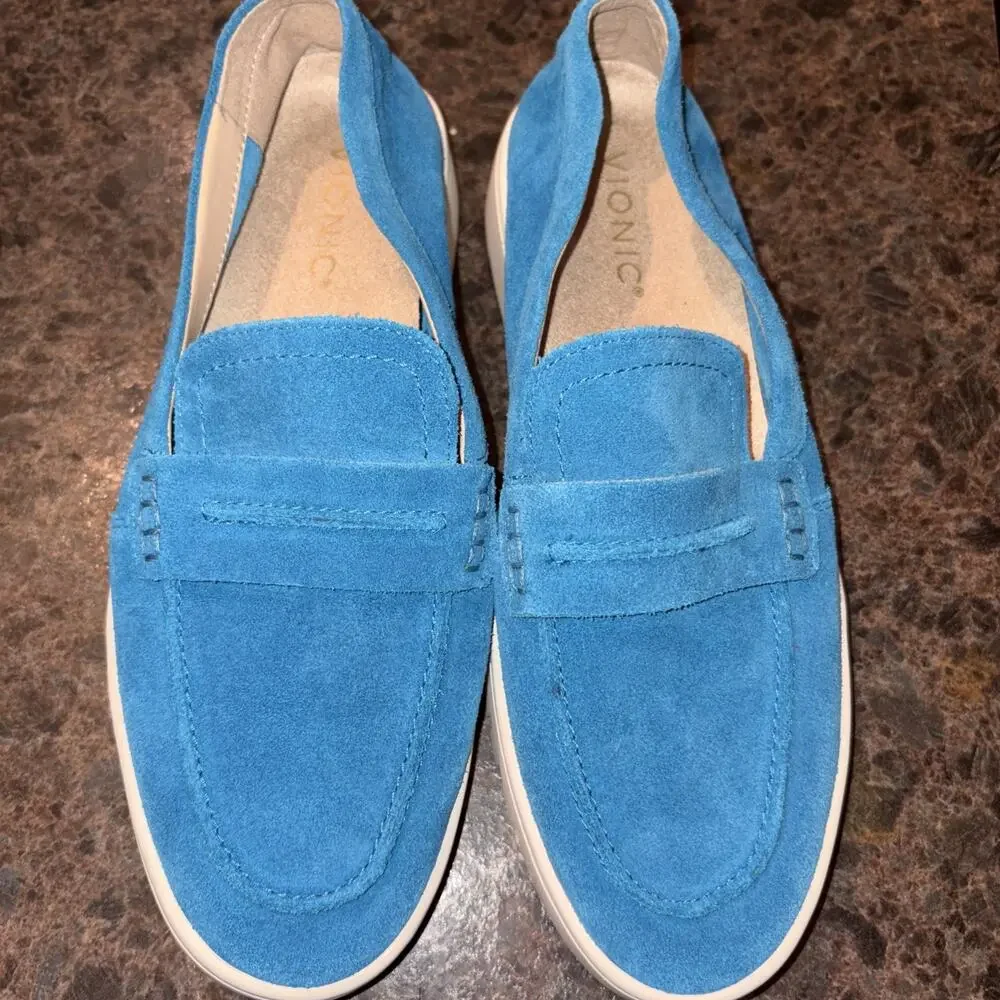 Vionic Loafers Womens SZ 8.5 Uptown Penny Slip On Suede Turquoise Blue Shoes New
